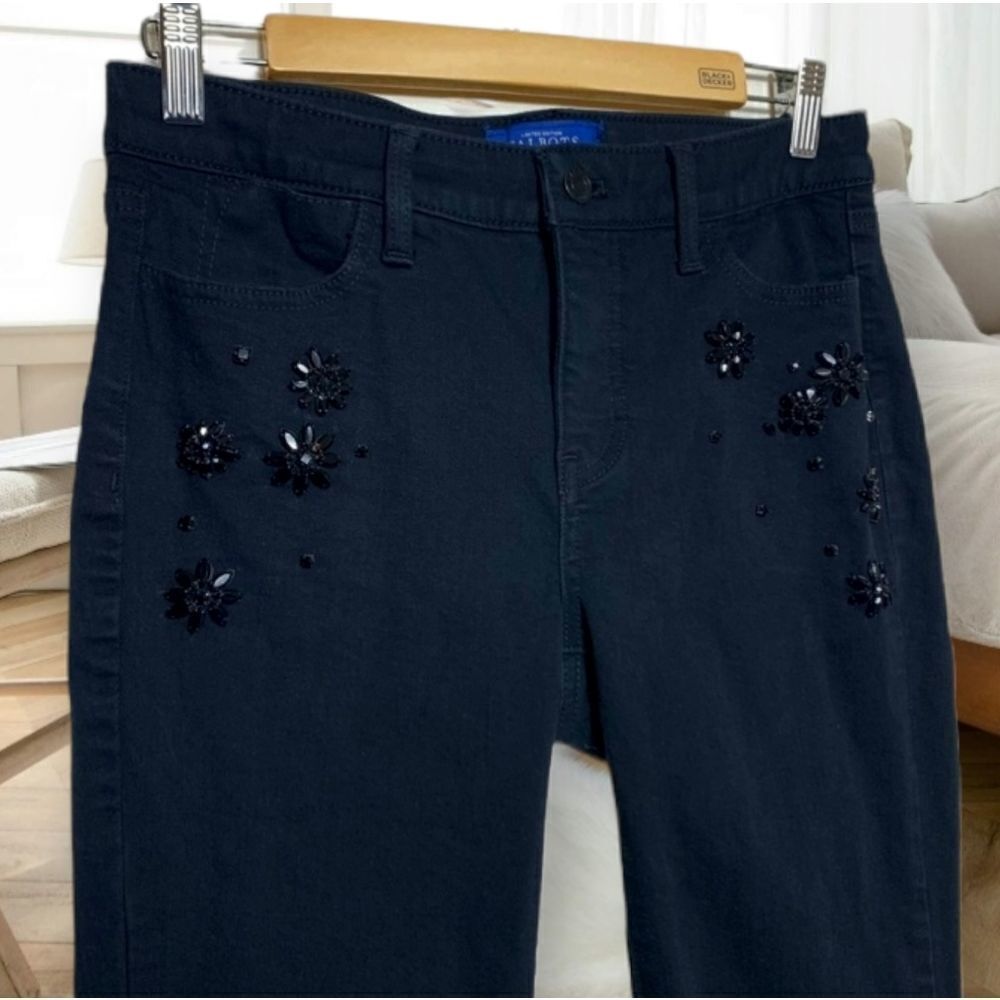 TALBOTS FLAWLESS LIMITED EDITION HIGH MID RISE SLIM ANKLE BLACK SEQUINED JEANS 4 - Picture 5 of 13